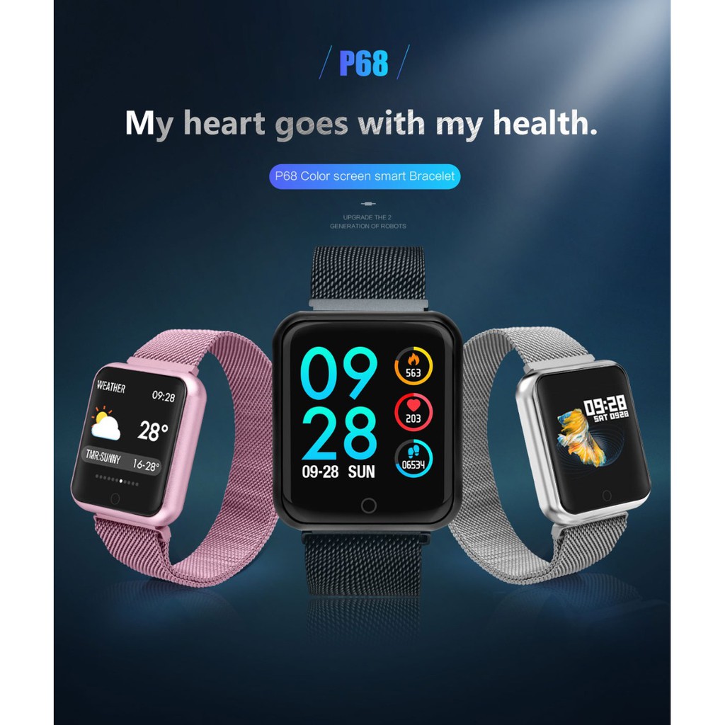 smart watch p68 fitness tracker black