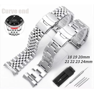 Curved End Stainless Steel Watch Band for Seiko 316L Solid Steel Jubilee Diving Bracelet SKX009 Series 18 19 20 21 22 23 24mm