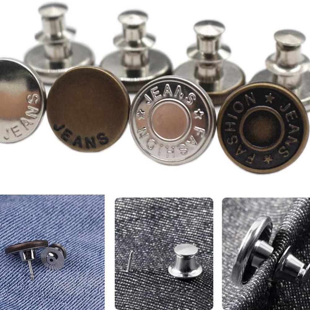 10pcs Retractable Jeans Button Adjustable Removable Stapleless Metal