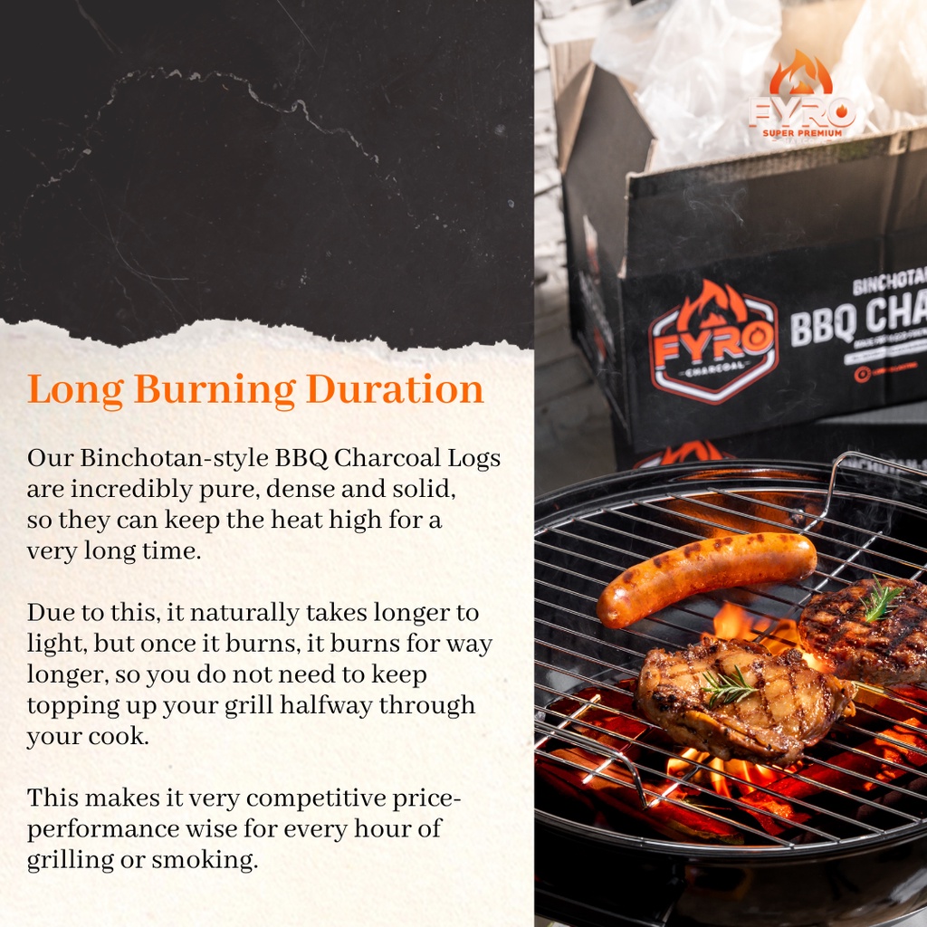 FYRO BinchotanStyle Fruit Wood BBQ Charcoal Logs (10kg) Great for use