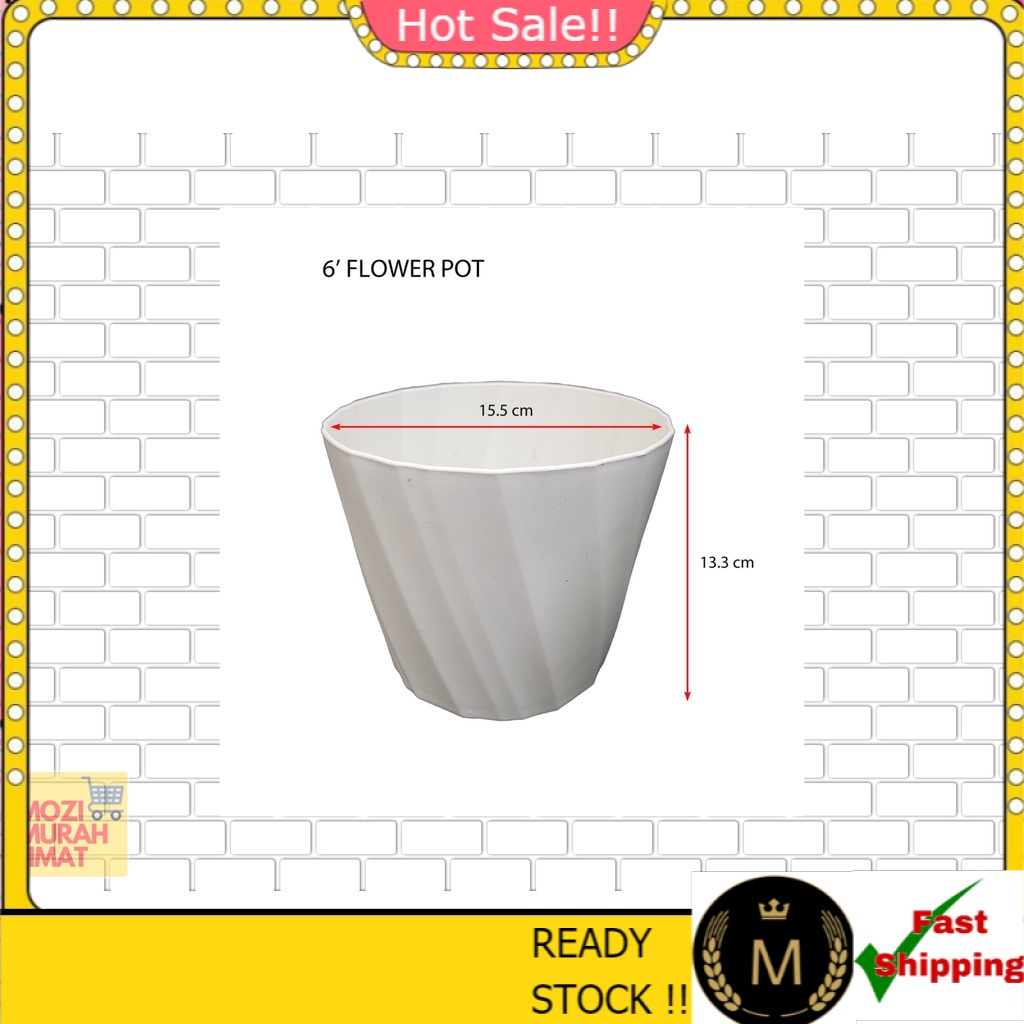 White Floer Pot Pasu Bunga Putih 6 Inch Shopee Singapore