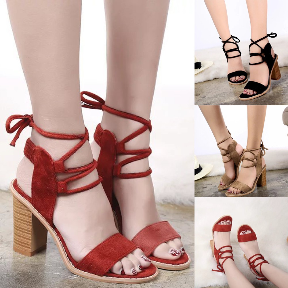 ankle wrap block heel