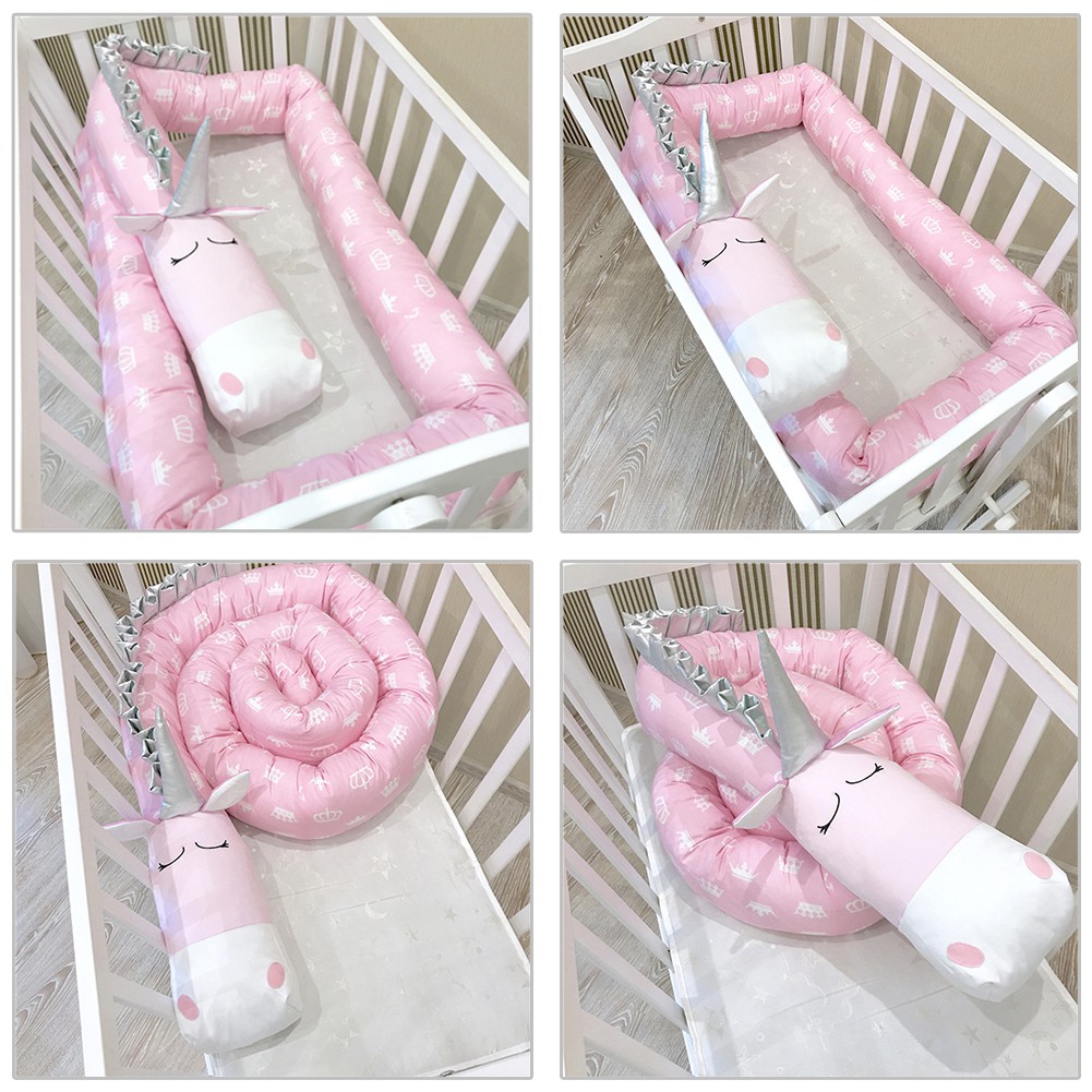 Pink Unicorn Crib Bumper Safe Anti Crash Bed Barrier Crib Bed