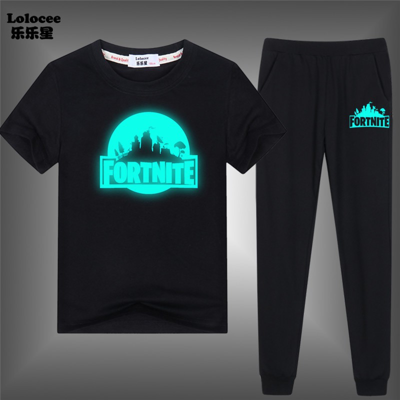 Children Glowing Clothes Teen Toddler Boys Wear Set Party Battle Royale Fortnite Hero Outfits Short Sleeve T Shirt Tops And Pants Clothing Sets Shopee Singapore - fortnite battle royale pants roblox