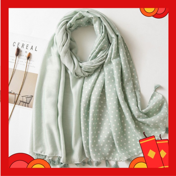 Light Green Scarf Fashion Tassel Small Dot Shawls Long Headscarf Muslim  Hijab | Shopee Singapore