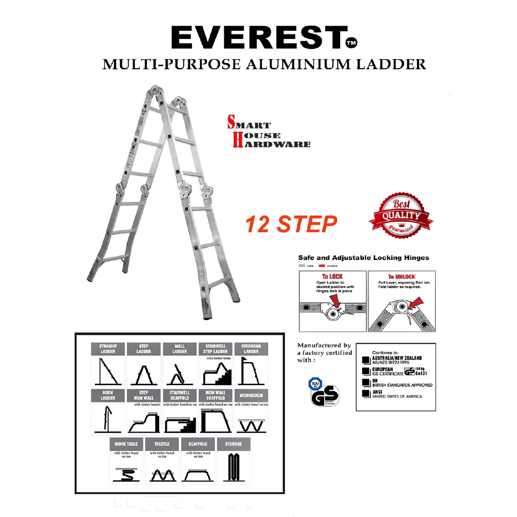 EVEREST 12 STEPS MUTLIPURPOSE ALUMINIUM LADDER Shopee Singapore