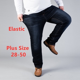 Image of Men's Big Size Jeans Straight Fashion Elastic Long Pants Plus Size Casual Denim Pant