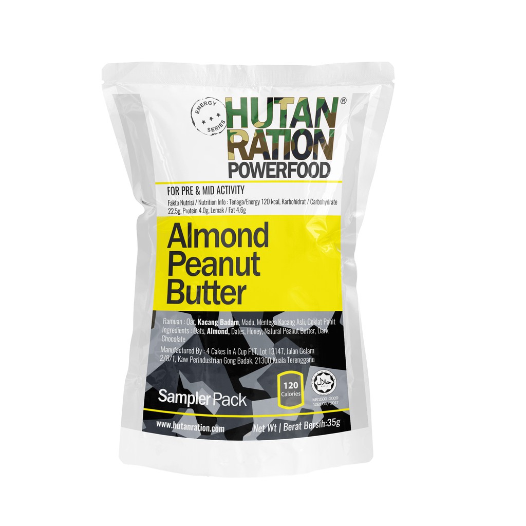 Hutan Ration Powerfood Almond Peanut Butter Energy Bar For Hiking Cycling Gym Trekking 35g X 5 Pack Shopee Singapore