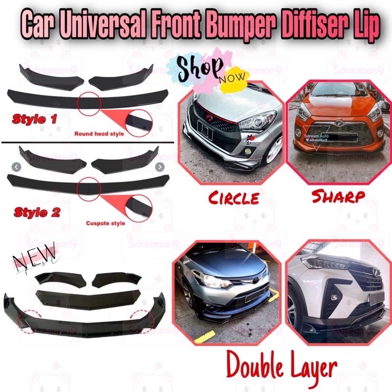 Shop Malaysia Car Universal Front Bumper Diffuser Lip Wrap Angle Splitters Black All Car Can Use Axia Bezza Aruz Alza Myvi Viva Shopee Singapore