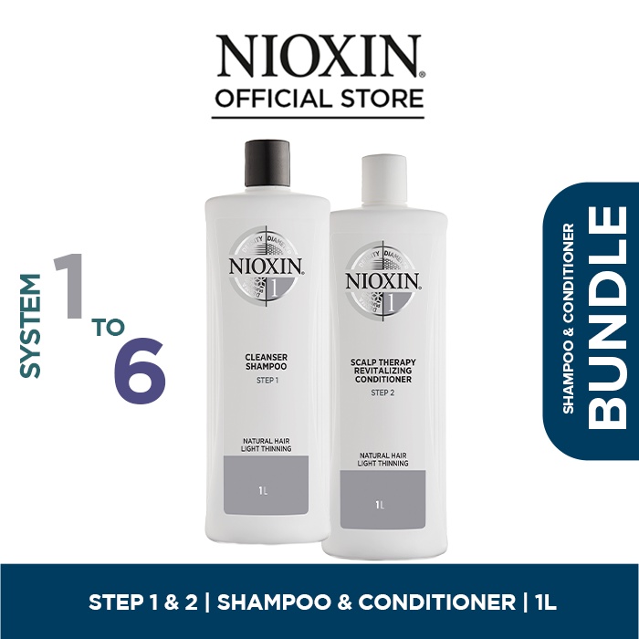 NIOXIN Anti Hair Loss Shampoo & Conditioner 1L Bundle, System 1/2/3/4/5