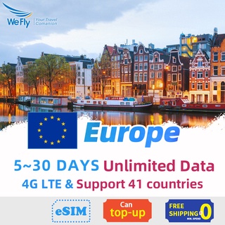 Europe Sim Card 5~30 days unlimited Data 4G LTE high speed for Europe 41 countries Euro