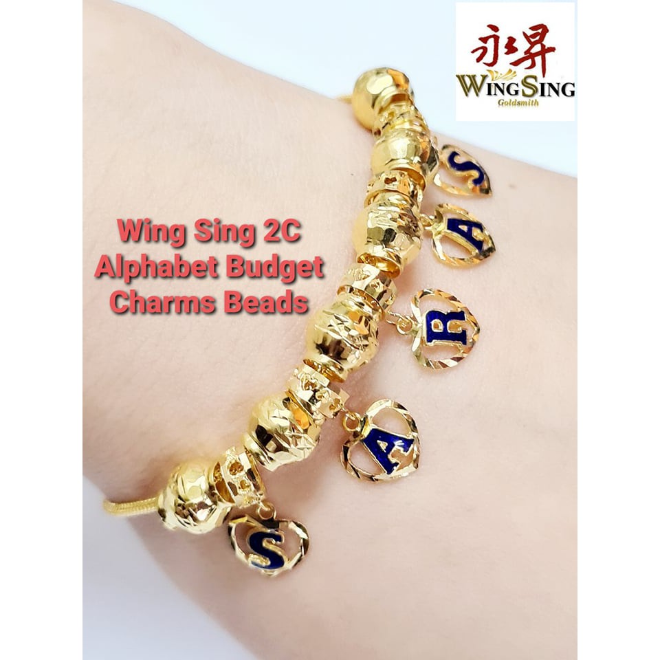 Wing sing 916 gold 2c pandora alphabet charm beads pendant / loket ...