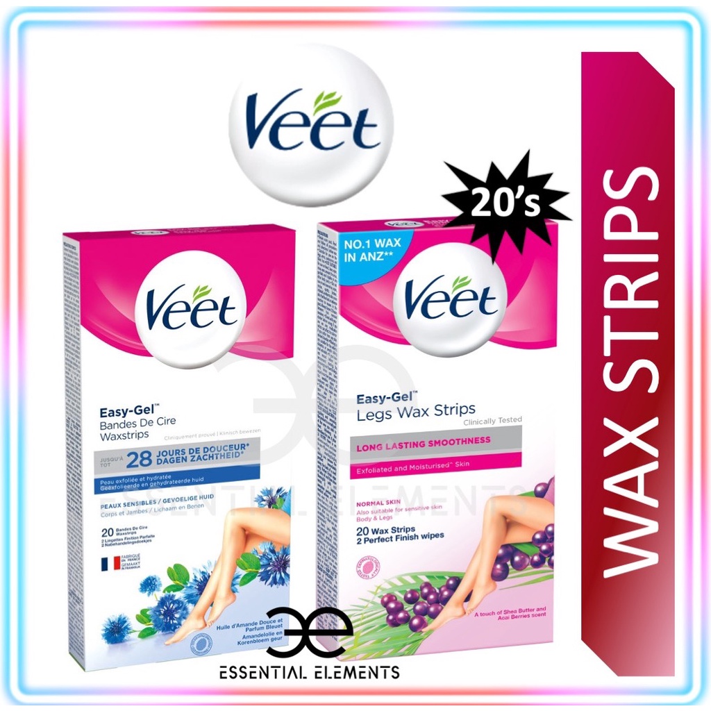 VEET Hair Removal Wax Strips 20s Easy Gel Legs Body Hair Removal Normal Sensitive Skin