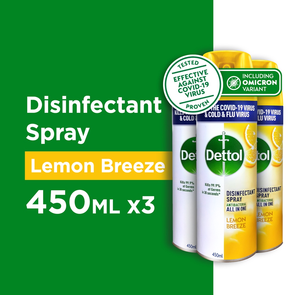 [Bundle of 3] Dettol Disinfectant Spray Lemon Breeze 450ml (Kills 99.9 of Virus)