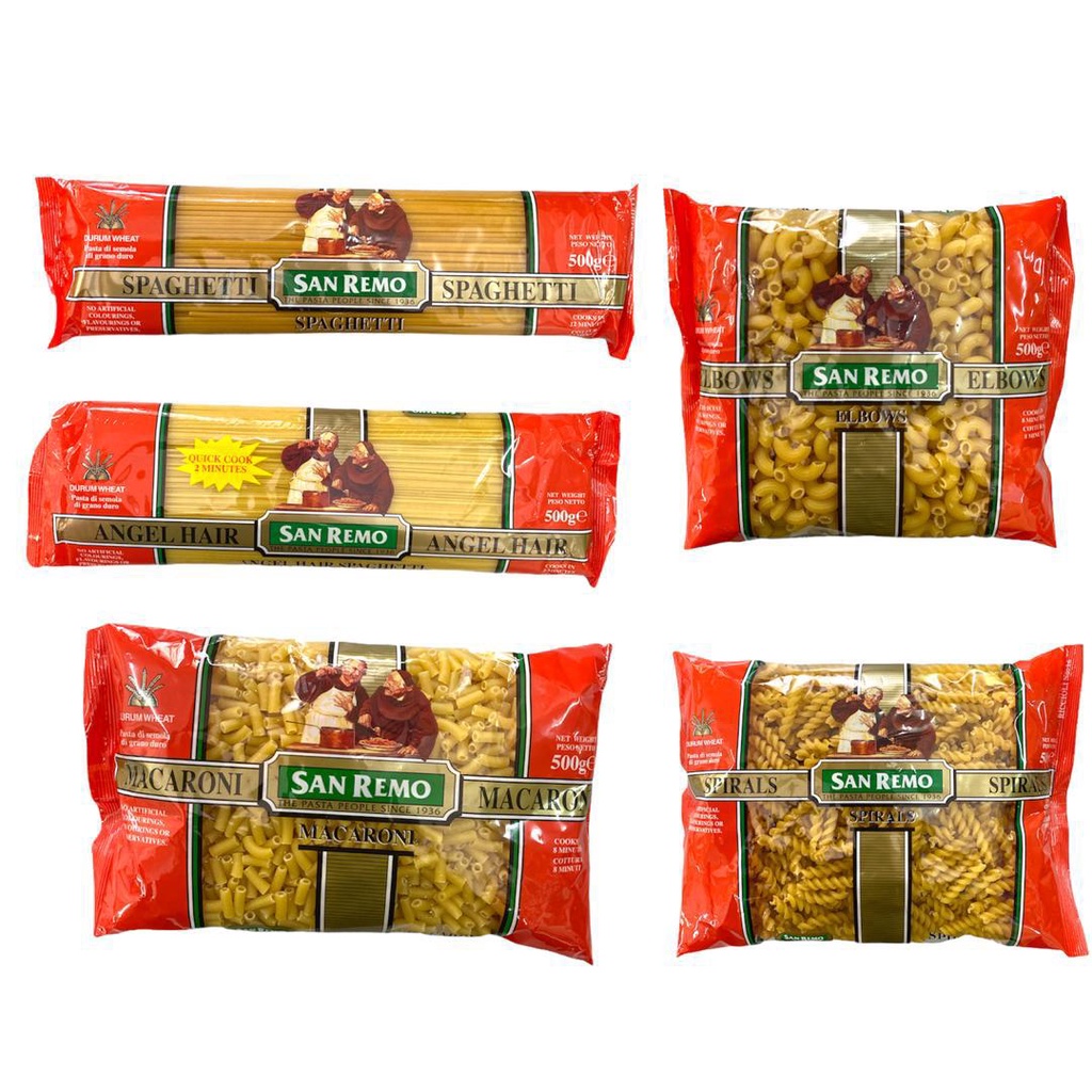 San Remo Pasta Macaroni Spirals Elbows Spaghetti Angle Hair 500g Shopee Singapore