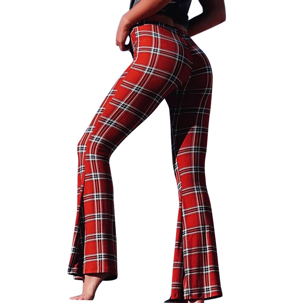 plaid flare pants womens