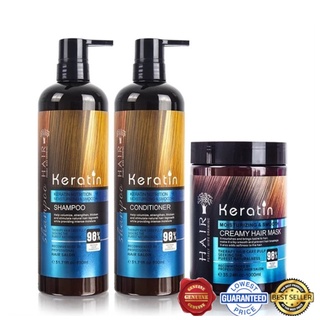 [INSTOCKS] 1+1 Keratin Shampoo Conditioner and Creamy 3 in 1 Hair Treatment (900ML)