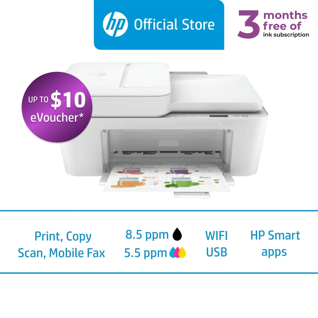 HP DeskJet Plus 4120e AllinOne Wireless Color Inkjet Printer / Print