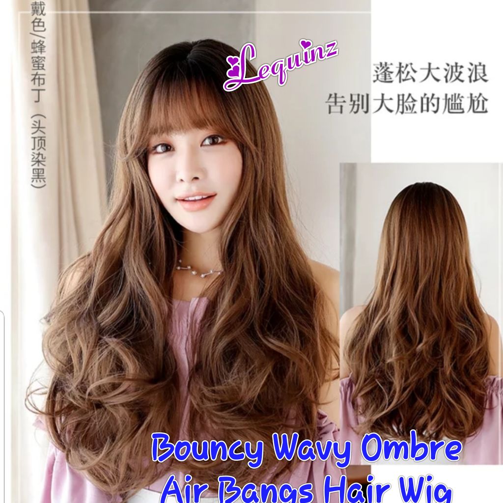 Korean Air Bangs Natural Wavy Locks Cold Brown Hair Wig Shopee