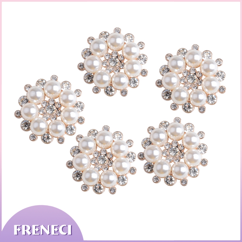 IPOTCH 10x Pearl Rhinestone Flat Back Flower Buttons Wedding Embellishments for Craft Buttons Moonlight Silver 