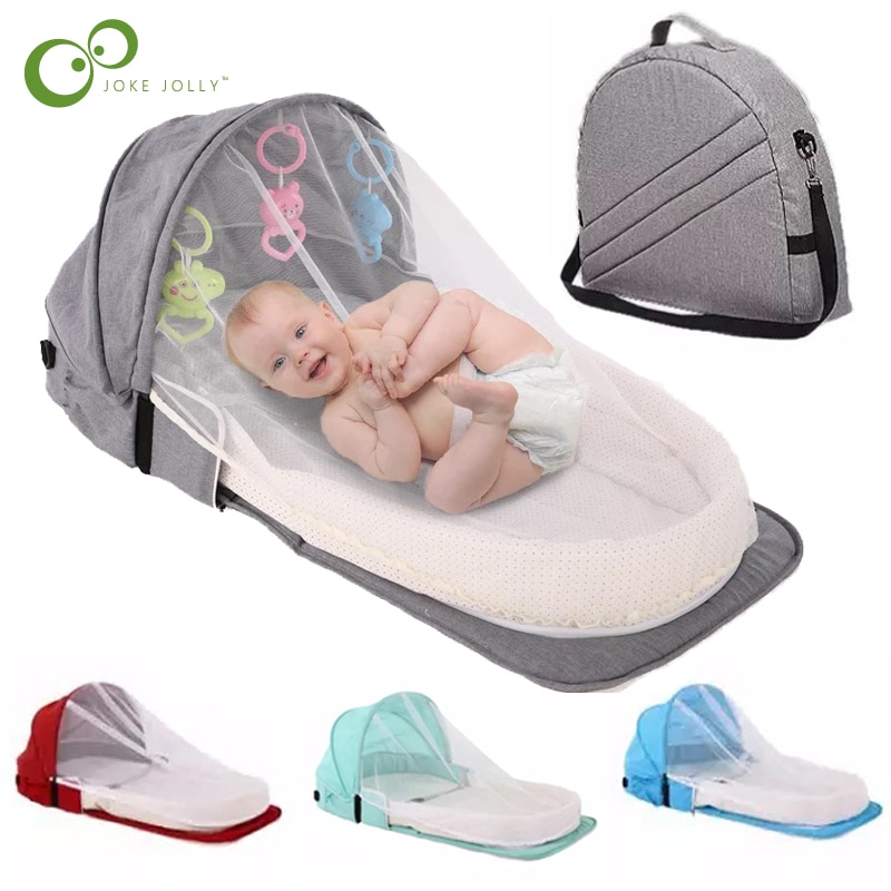 Portable Baby Bed Foldable Bassinet Newborn Baby Travel Cot Bassinets Nest Sleeping Pod Infant Lounger Sleeper Crib with Canopy,Mosquito Net Sleeping Basket with Toys 5 Colors 