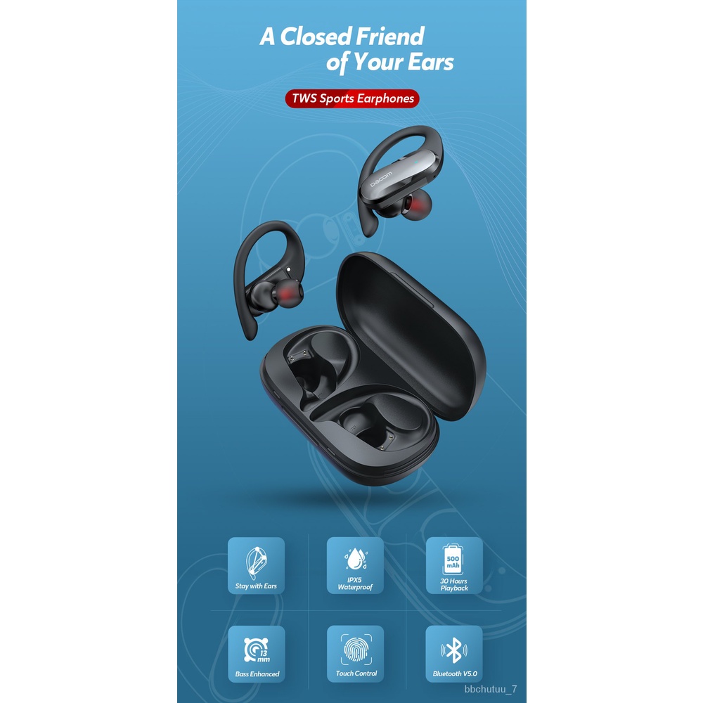 DACOM ATHLETE TWS Bluetooth Earbuds Bass True Wireless Stereo Earphones Sports Headphones Ear Hook for Android iOS Wate