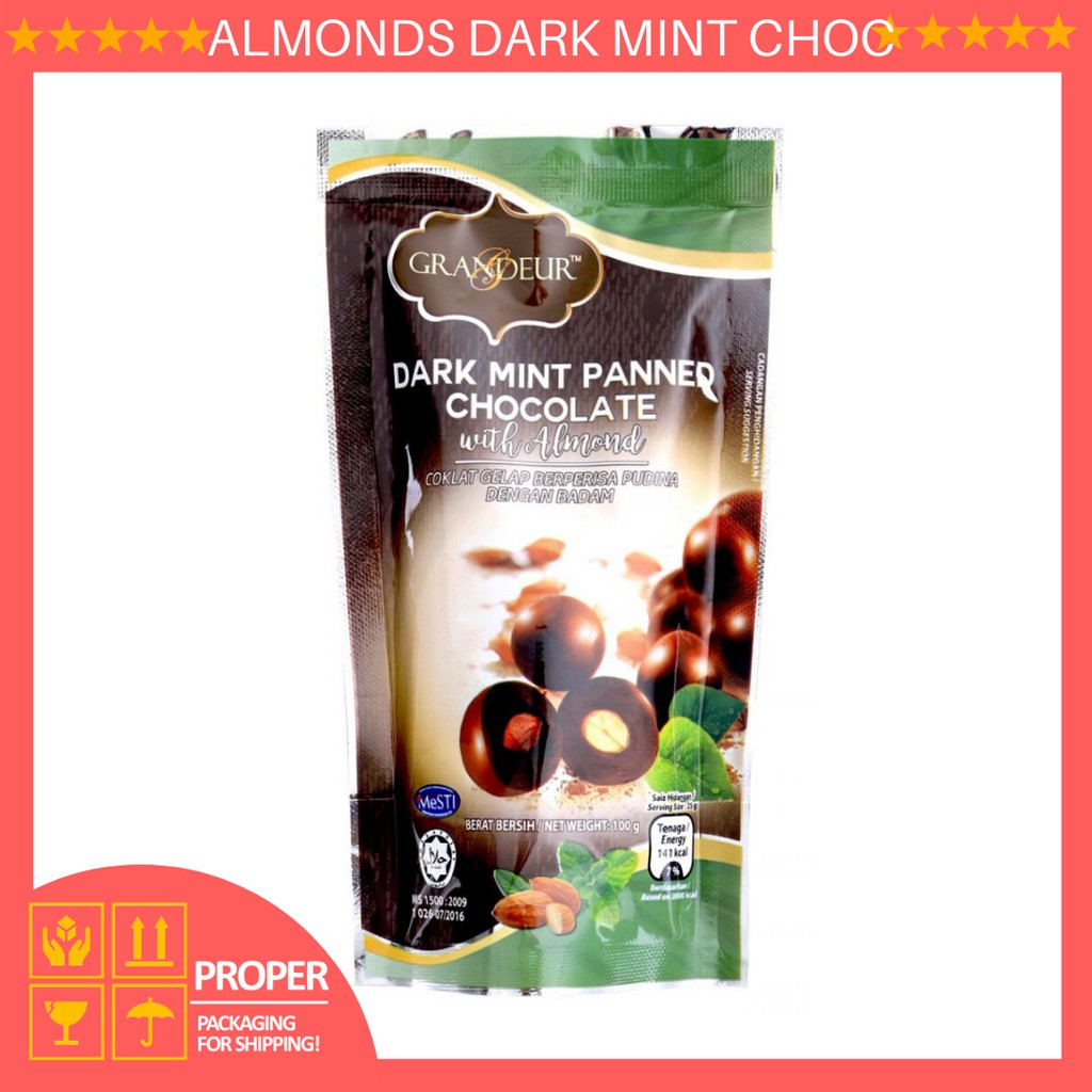 100gm Dark Mint Panned Chocolate with Almonds Granduer 