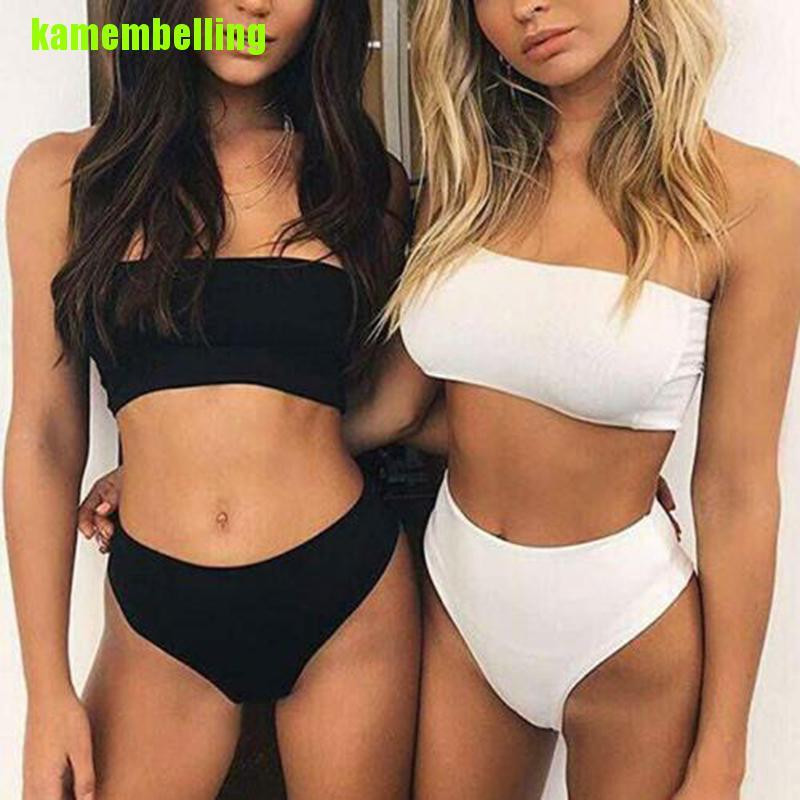 high waisted bikini and bandeau