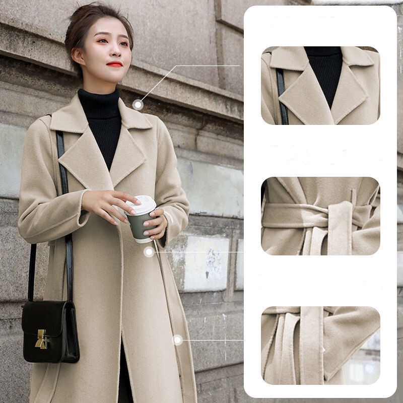 Image of Autumn and Winter New Fashion Women's Mid-length Trench Coat Thickened Woolen Coat #5