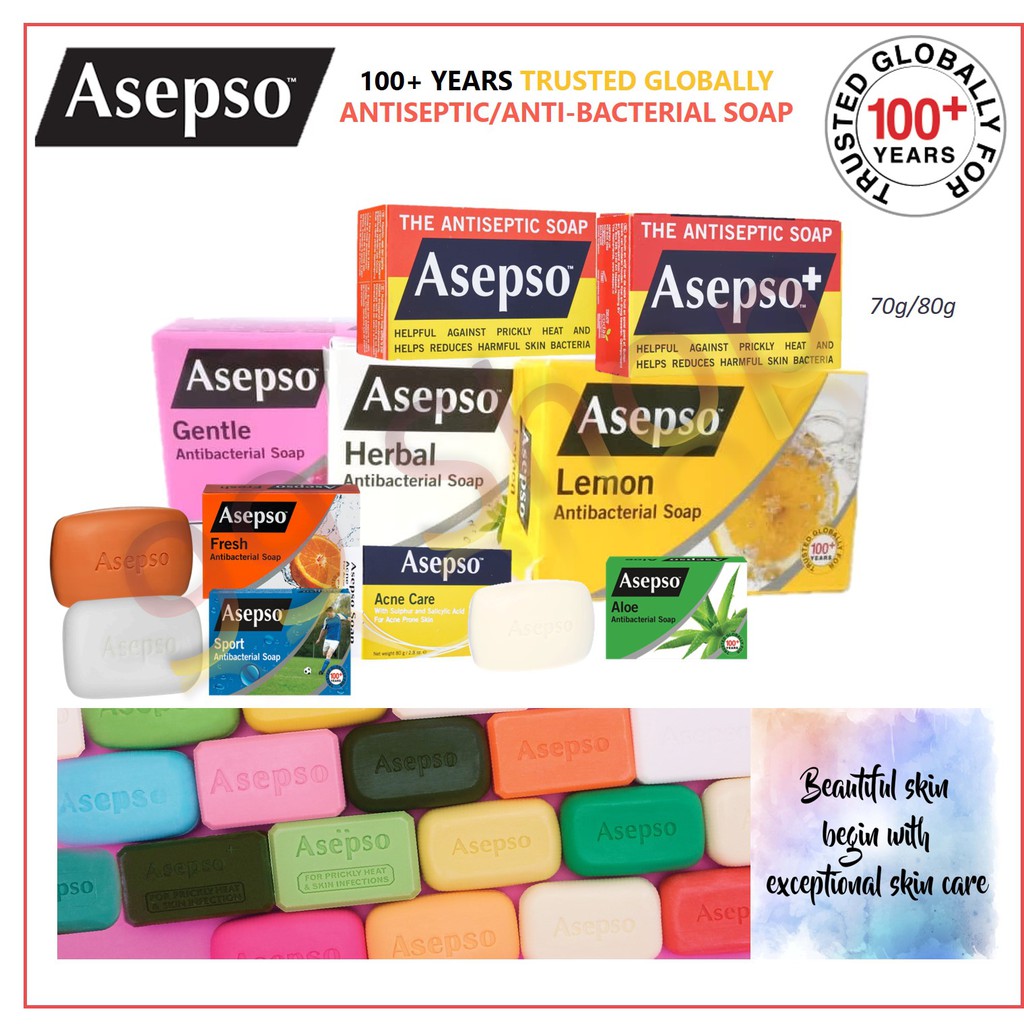 Asepso Antibacterial Antiseptic Soap Bar 70g/80g Various Selection