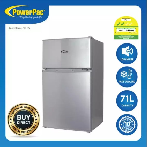 Powerpac 71l 2 Door Mini Bar Fridge With Freezer Ppf85 Shopee Singapore