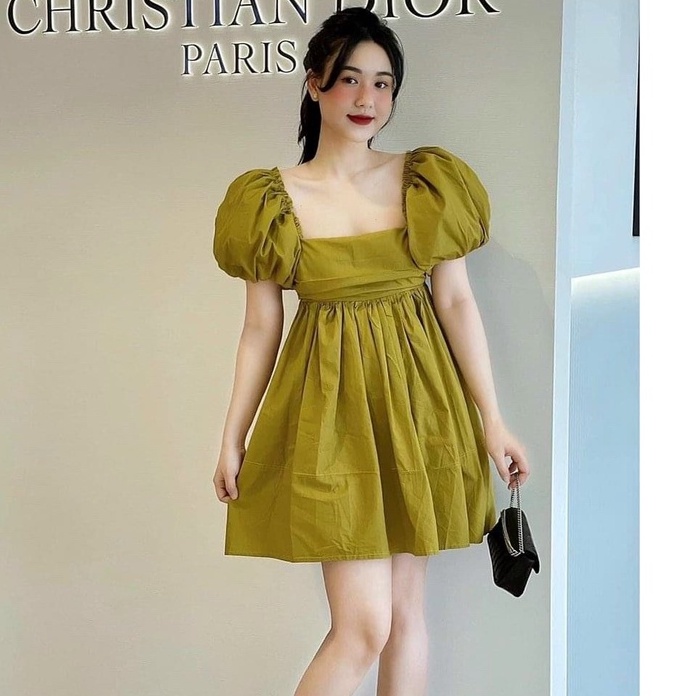 Váy đầm nữ chun nhấn nơ sau dáng ngắn sexy