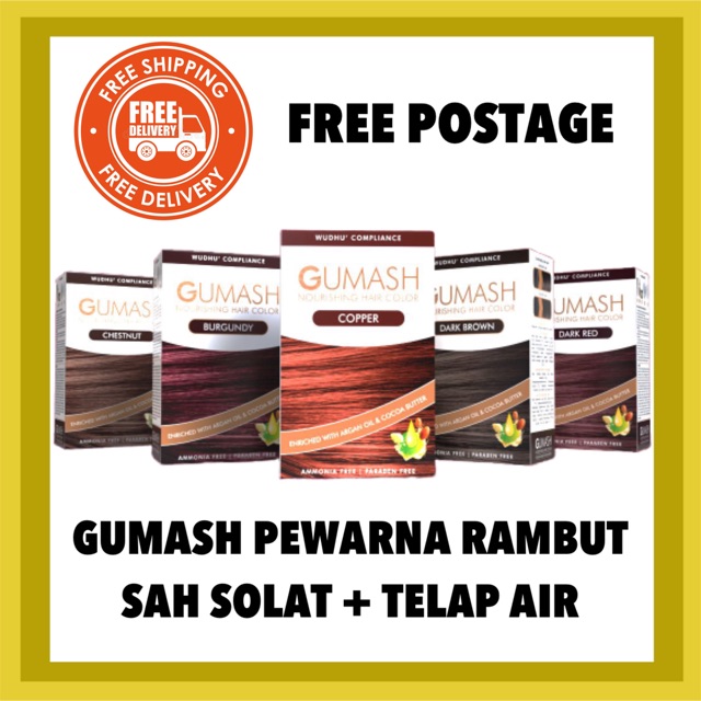 GUMASH Pewarna  Rambut  HALAL  Sah Solat Telap Air Fast 