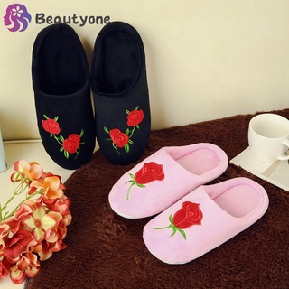 Image of Men Women Home Shoes House Slippers Indoor Memory Foam Anti-Slip Rose Embroidery Closed Toe Bedroom Shoes Soft Sole