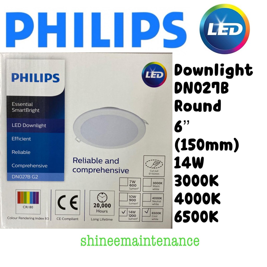 Philips Led Recessed Downlight Dn027b G2 Round 150mm 6 3000k 4000k 6500k 14w Singapore