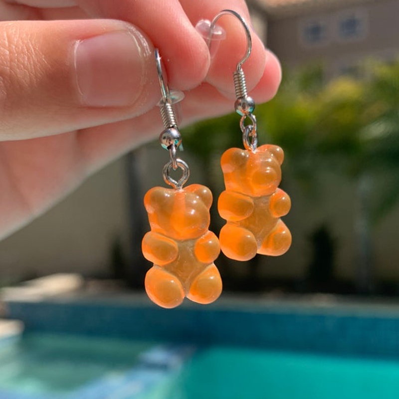 Image of Candy Color Resin Cartoon Bear Earring/ Cute Jelly Bear Pendant Ear Hooks/ Transparent Bear Women Fashion Dangle Gifts Jewelry #3