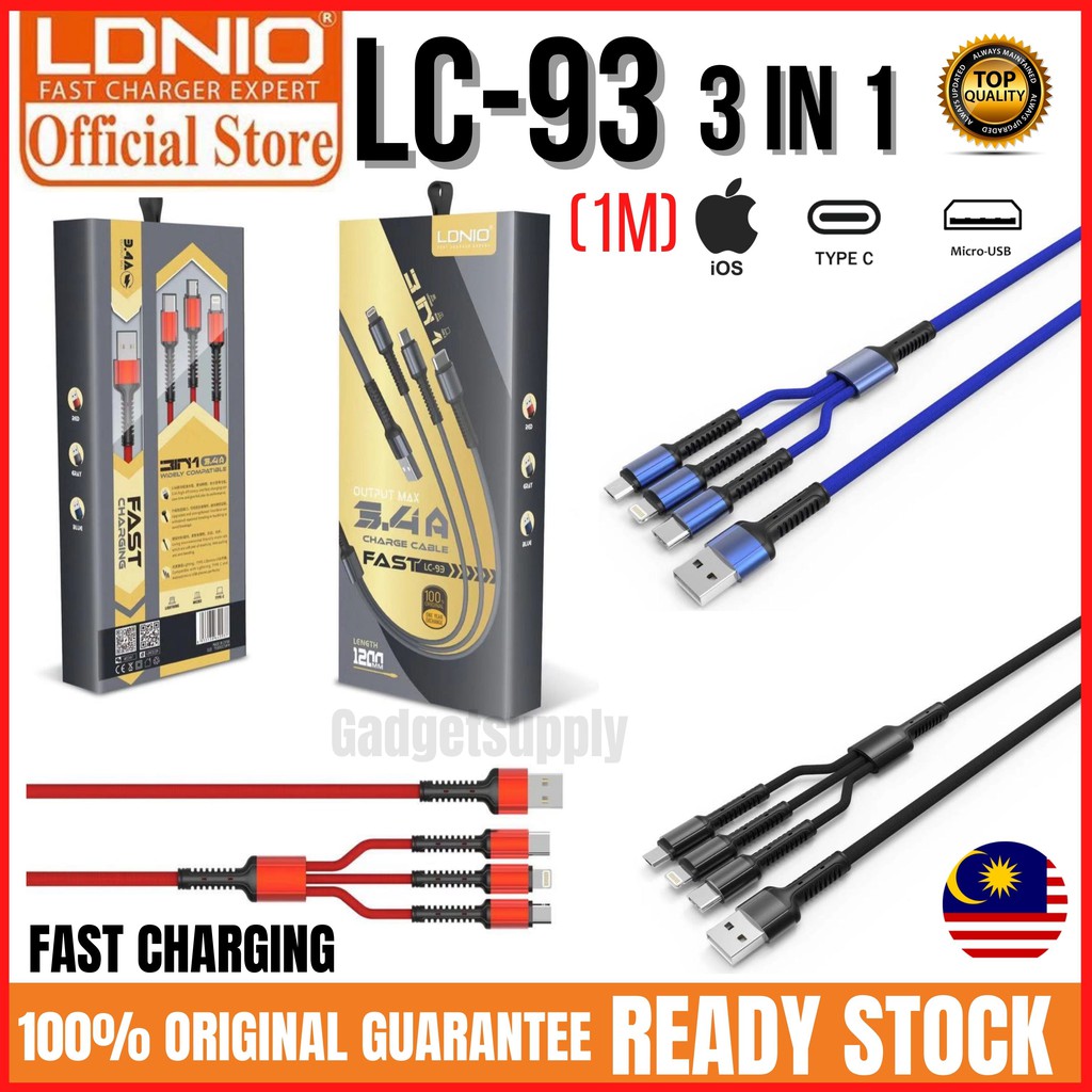 Shop Malaysia Ldnio Brand Lc93 3 In 1 Usb Cable Output Max 3 4a Charge Cable Shopee Singapore