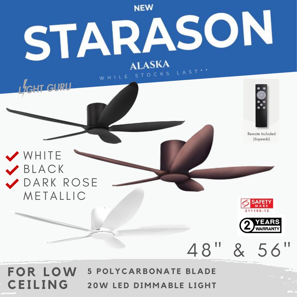 ALASKA STARASON 5 Blade Fan for Low Ceiling (Optional) 20W Tri Tone  Dimmable Light - 2 Years Warranty | Shopee Singapore