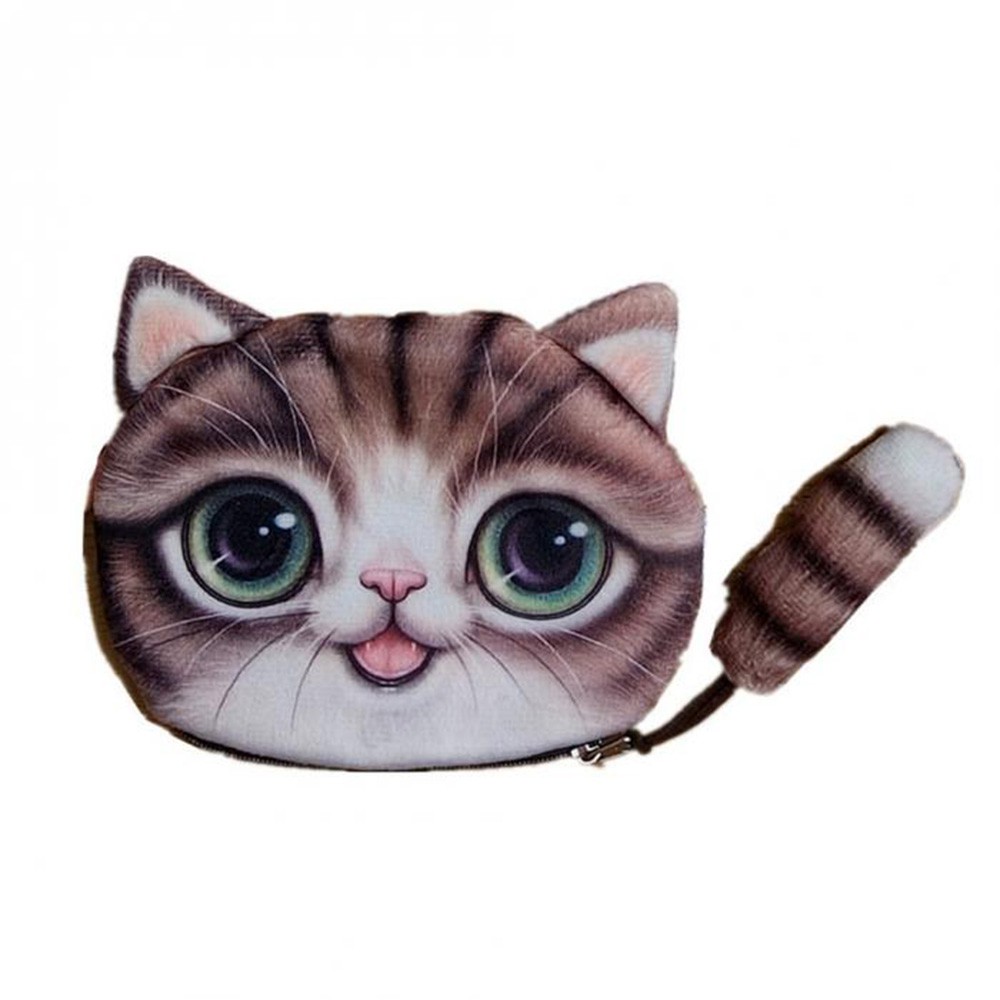 Wallets Women Mini Cute Cat Butt Tail Plush Coin Purse Change Purse Bag EV