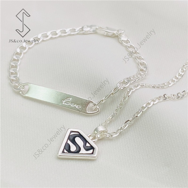 JS&CO jewelry 925 Silver 2in1 Superman Pendant Necklace Bracelet Set for kids set-91