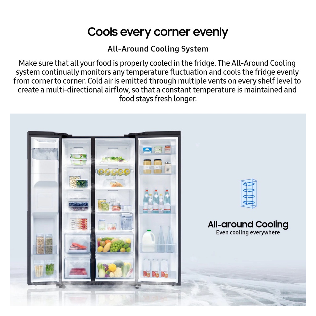 SAMSUNG RS64R5304B4/SS, Sidebyside Refrigerator, 617L, 2 Ticks