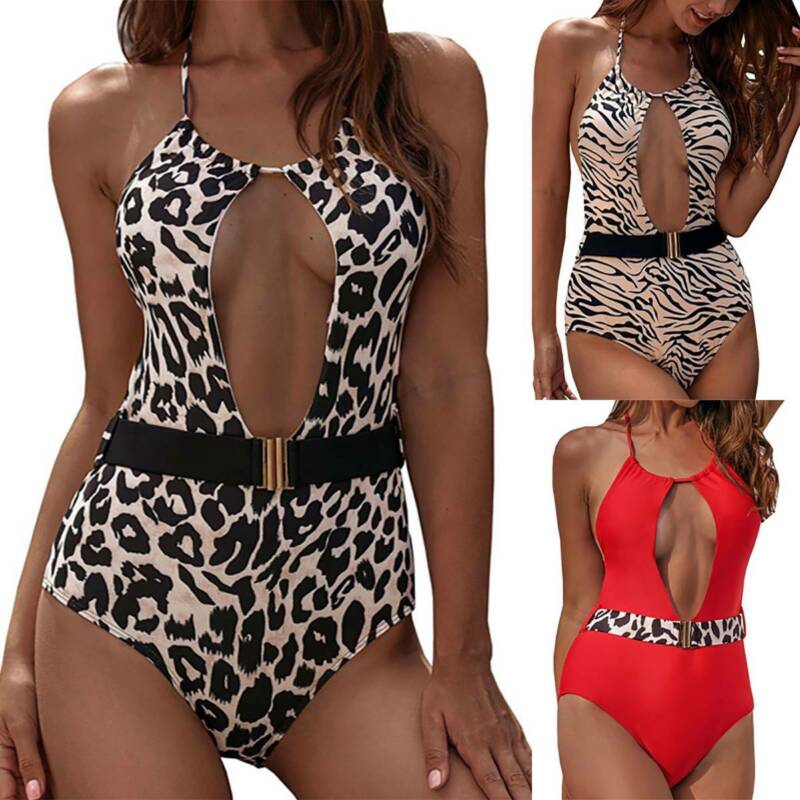 leopard print swimsuit with belt