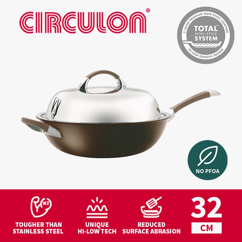Circulon (Induction) 32cm Hard Anodized Nonstick Wok/Skillet with Stainless Steel Lid Symmetry