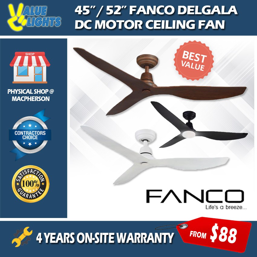 Fanco Delgala 45" / 52" DC Motor Ceiling Fan 3 Blade Shopee Singapore