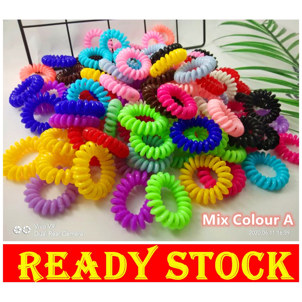 Telephone Wire Hair Ties Spiral Scrunchies Getah Rambut ...