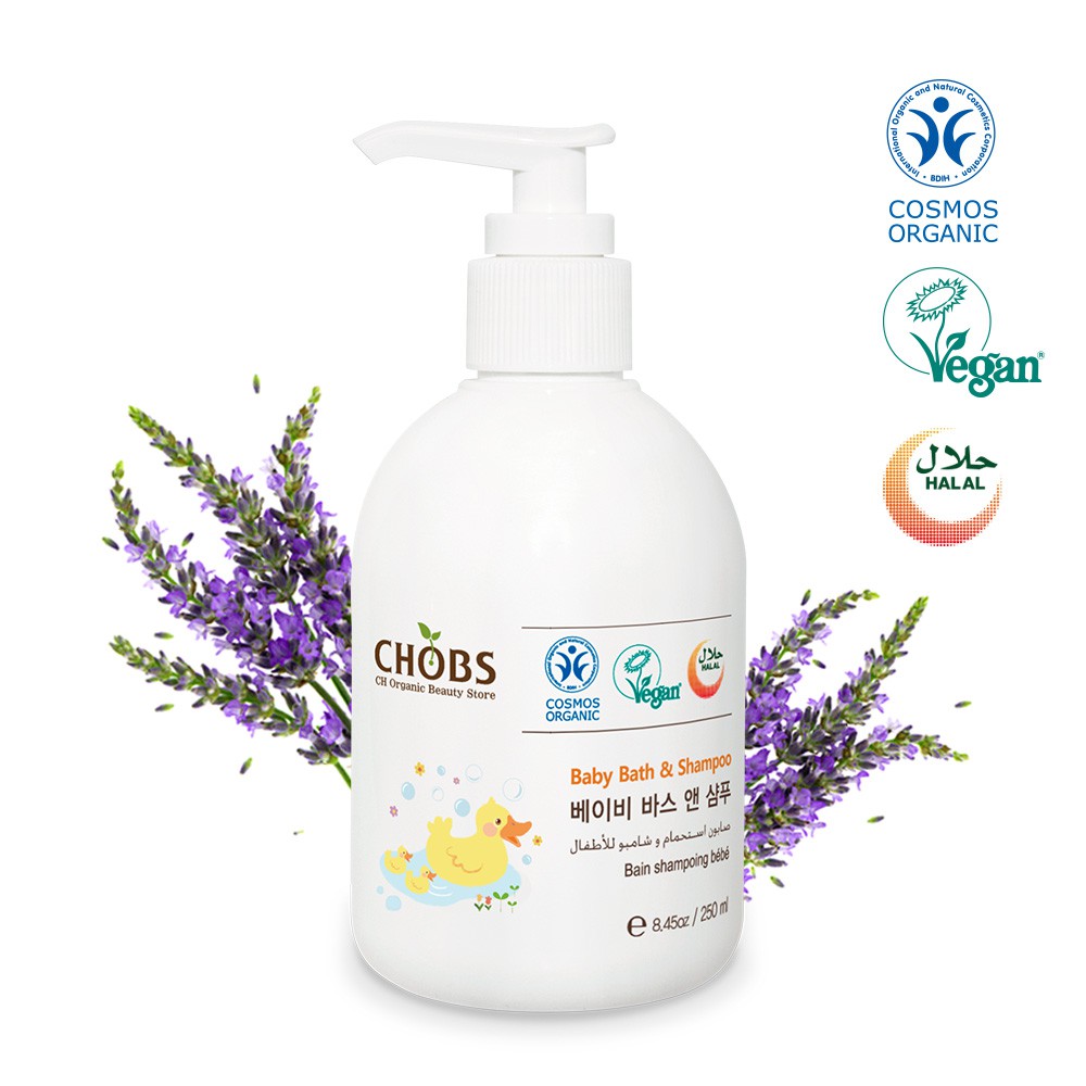 CHOBS Organic Baby Bath & Shampoo 250ml Vegan, Halal