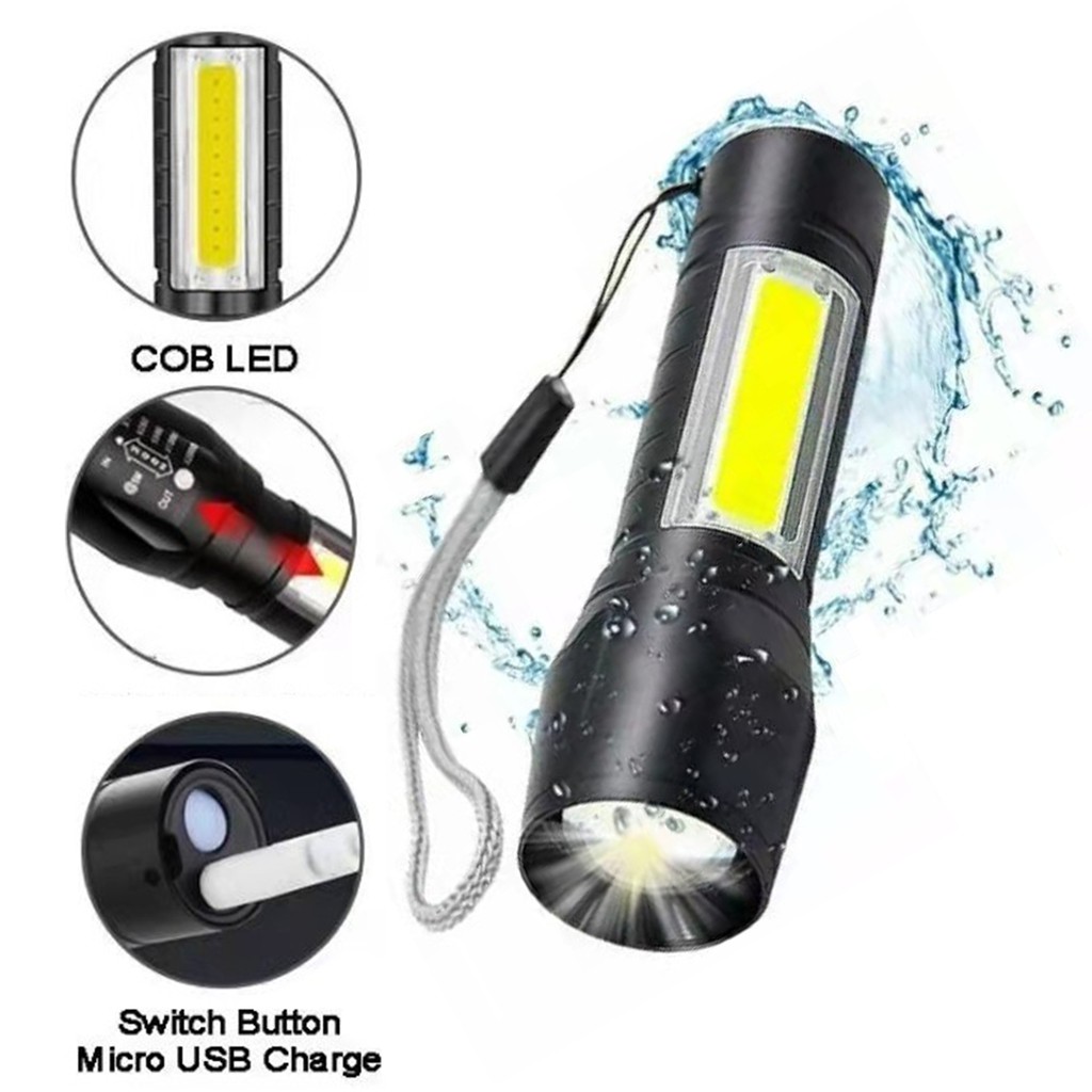 MALAYSIA READY STOCK 4 Mode Led Light Zoom able Led Flashlight USB