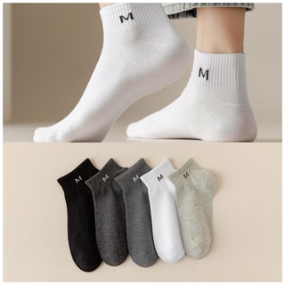 Socks Men Short Tube Spring Summer Thin Style Letter M Series Solid Color Simple All-Match Shallow Mouth Low-Cut Autumn Men's Boat