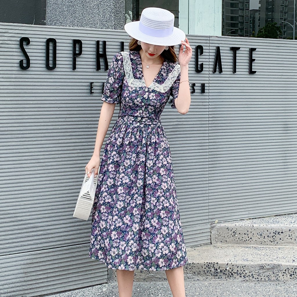 【OLA】Dresses 2020 summer new ladies ladies dress lace print temperament ...