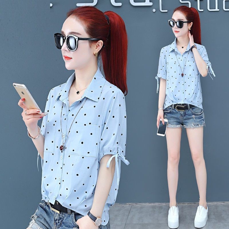 Produk Baru Baju Polka Dot Wanita Lengan Pendek Pelajar Produk Baru Baju Polka Dot Wanita Lengan Pendek Pelajar